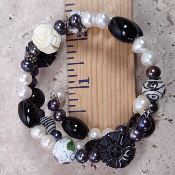 Multi Beaded Sterling Silver Coil Bracelet - Picture 7 of 11